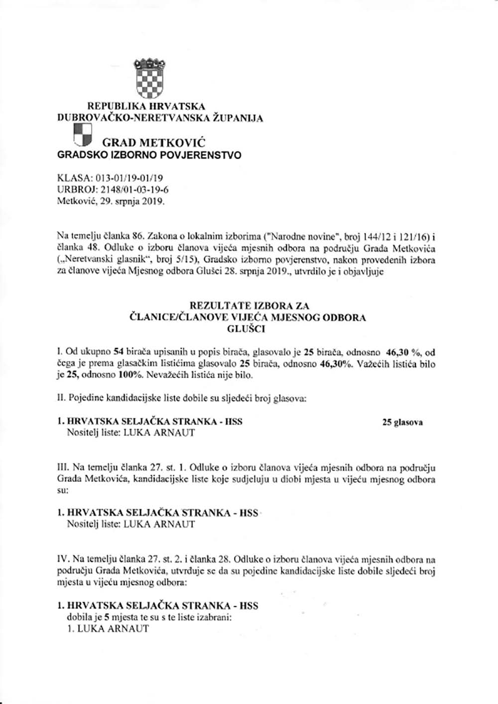 Rezultati izbora za lanove VMO 19