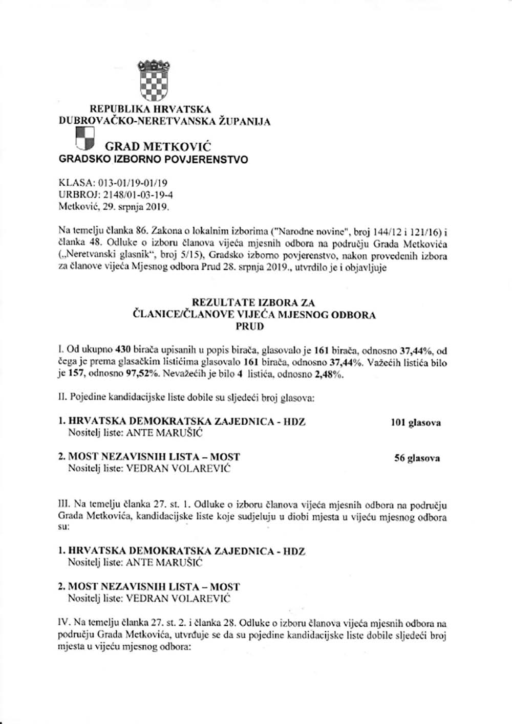 Rezultati izbora za lanove VMO 19