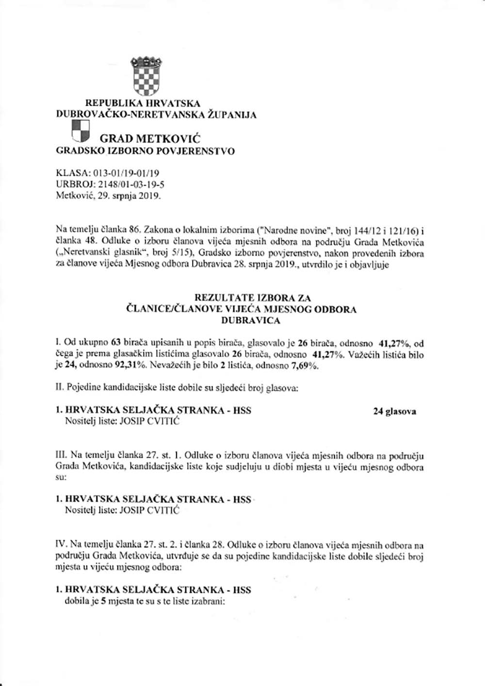 Rezultati izbora za lanove VMO 19
