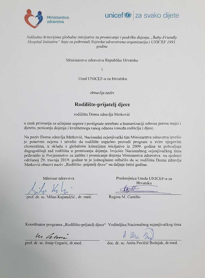 Rodilite Doma zdravlja Metkovi UNICEF